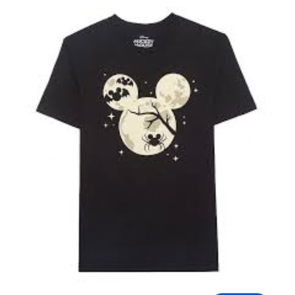 Disney Mickey Mouse Halloween Glow in the Dark Moon Bats Spider T-Shirt Small